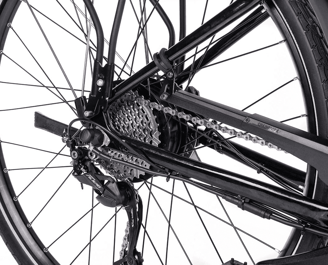 Close-up of the Econic drivetrain, cassette and chain