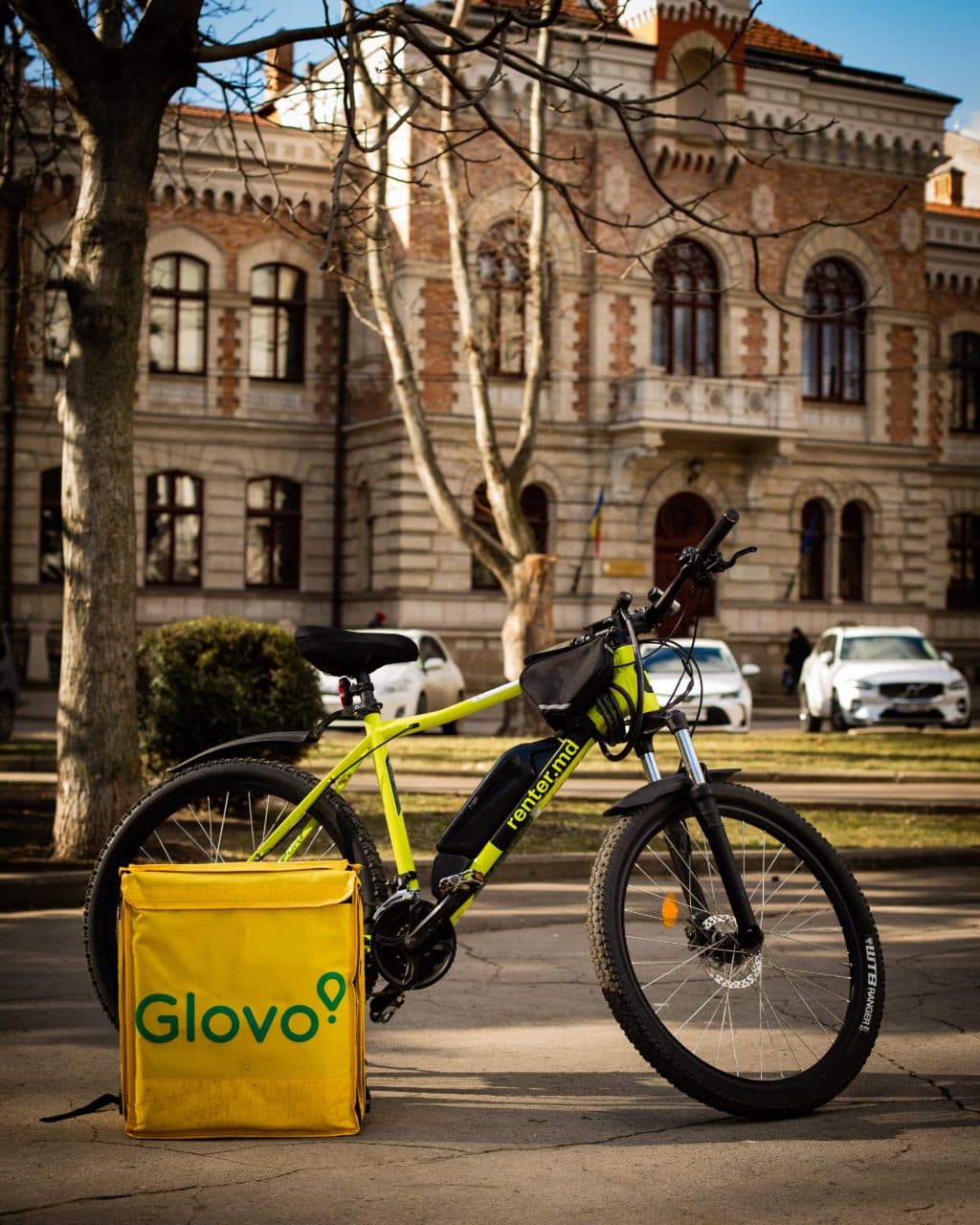 A bicycle parked next to a tree